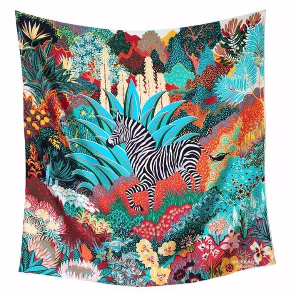 Women 100% silk scarf 90 cm Mountain Zebra